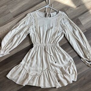 By Together Cream Crochet-Inset Long Sleeve Dress